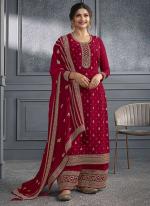 Dola Silk Red Wedding Wear Embroidery Work Plazzo Suit